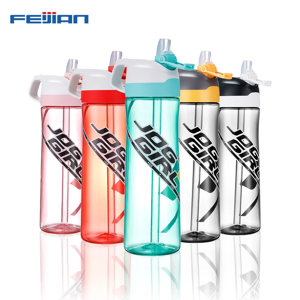 
FEIJIAN 700ml BPA Free Tritan Portable Plastic Sports Water Bottle with straw free clean kit Leak-proof design 