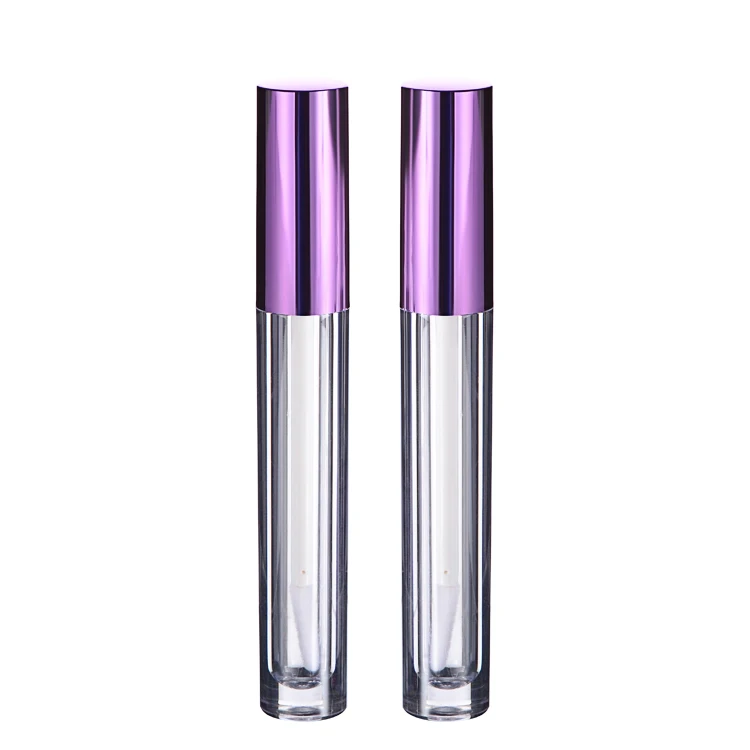 3ml Thick wall lip gloss tube cylinder shaped lipgloss container with metallic purple color applicator empty lipstick tube