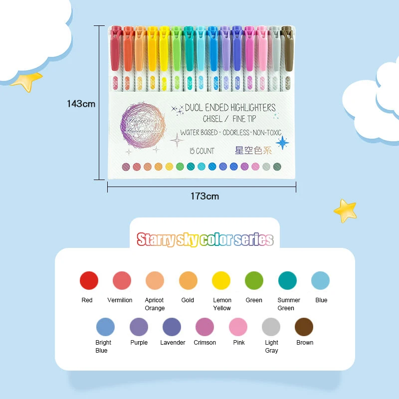 Creative double ended highlighter with high appearance suitable for marking student specific marker sets in an Instagram style