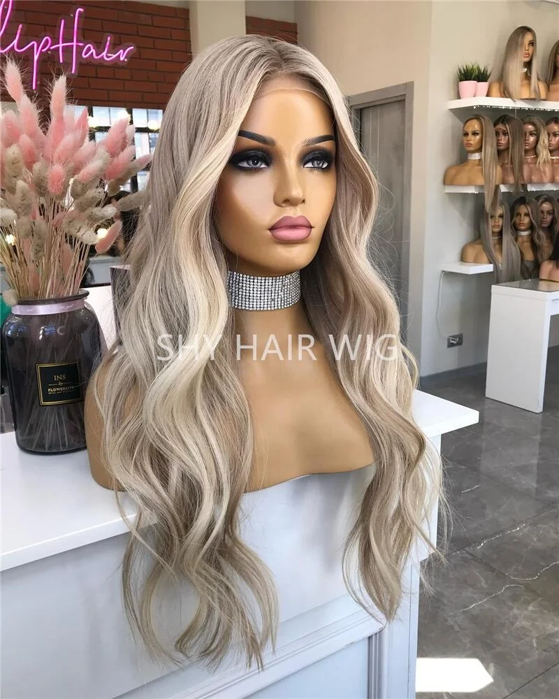 Hot Selling Short Blonde Long Small Wavy Wig Perruques Naturel Cheveux Humain Brown and Blonde Ombre Lace Front Wigs With ash