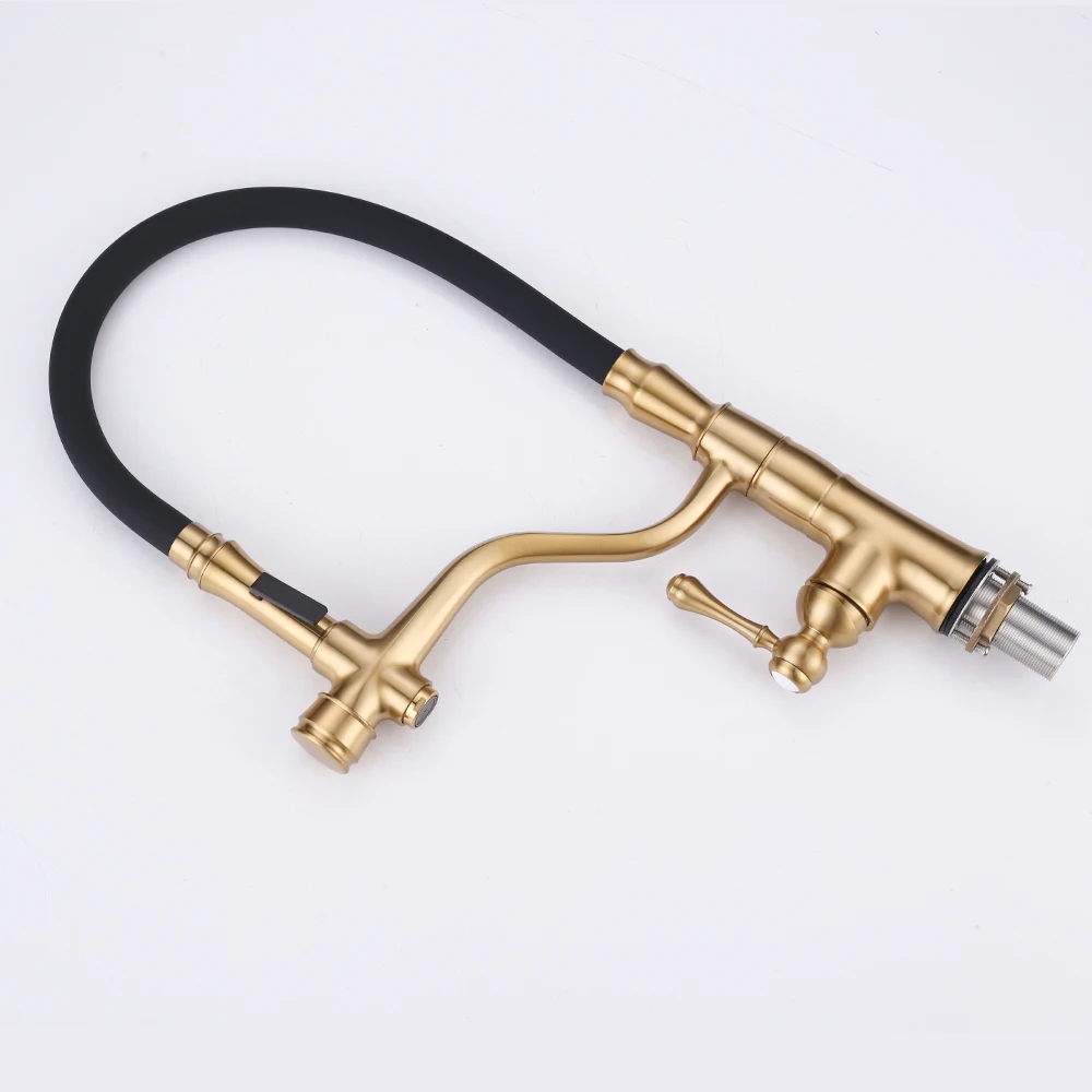 Brass Golden Kitchen Faucet Pull Down Sprayer Nozzle Hot Cold Water Mixer Tap Single Handle Kitchen Sink Taps