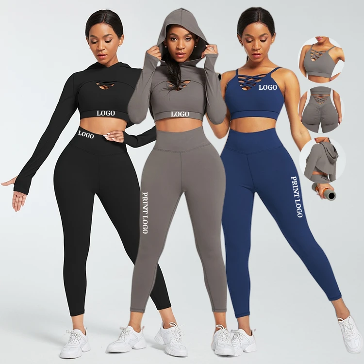 
Stylish Casual Hoodies Crop Top Sports Suit Womens Activewear Workout Sets Fitness Yoga Apparel 