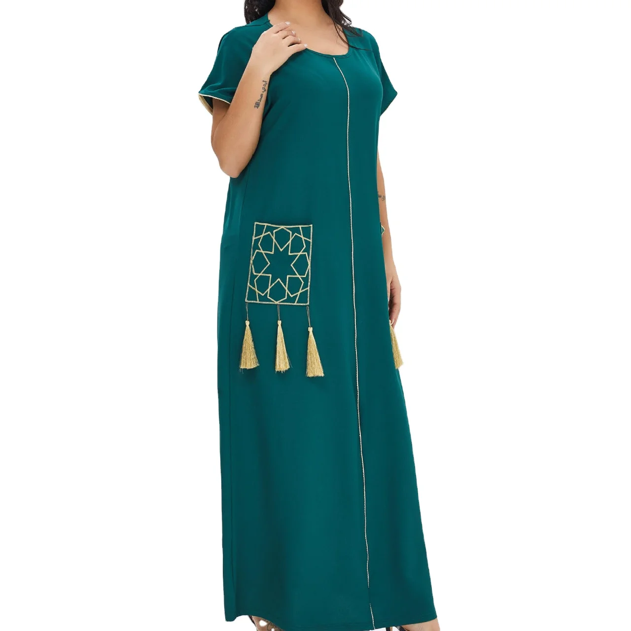 Summer Ladies Short Sleeve Long Dress Robe Muslim Middle East Dubai Dress Dress Women