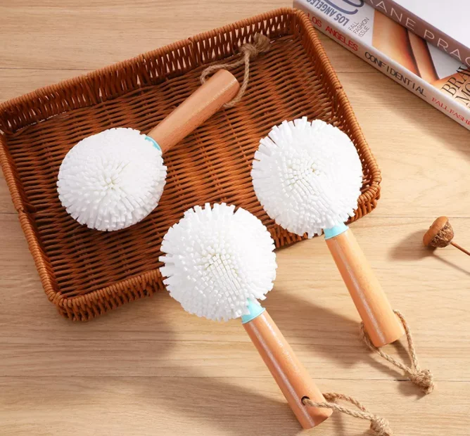Eco -friendly Beech Handle Round EVA Big Size Pot Brush Glass Cleaning Brush With Handle