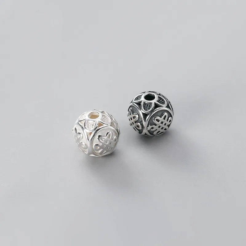 925 Silver Matte Chinese Knot 12MM Round Beads Spacer For Bracelet Handmade DIY Jewelry Accessories Wholesale