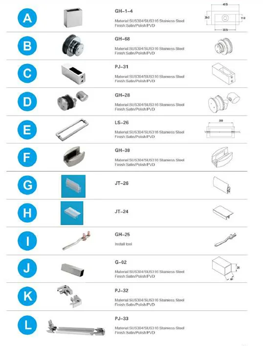 Sonlam Stainless Steel Frameless Shower Room Sliding Glass Door Hardware Fittings For Bathroom Sliding Doors