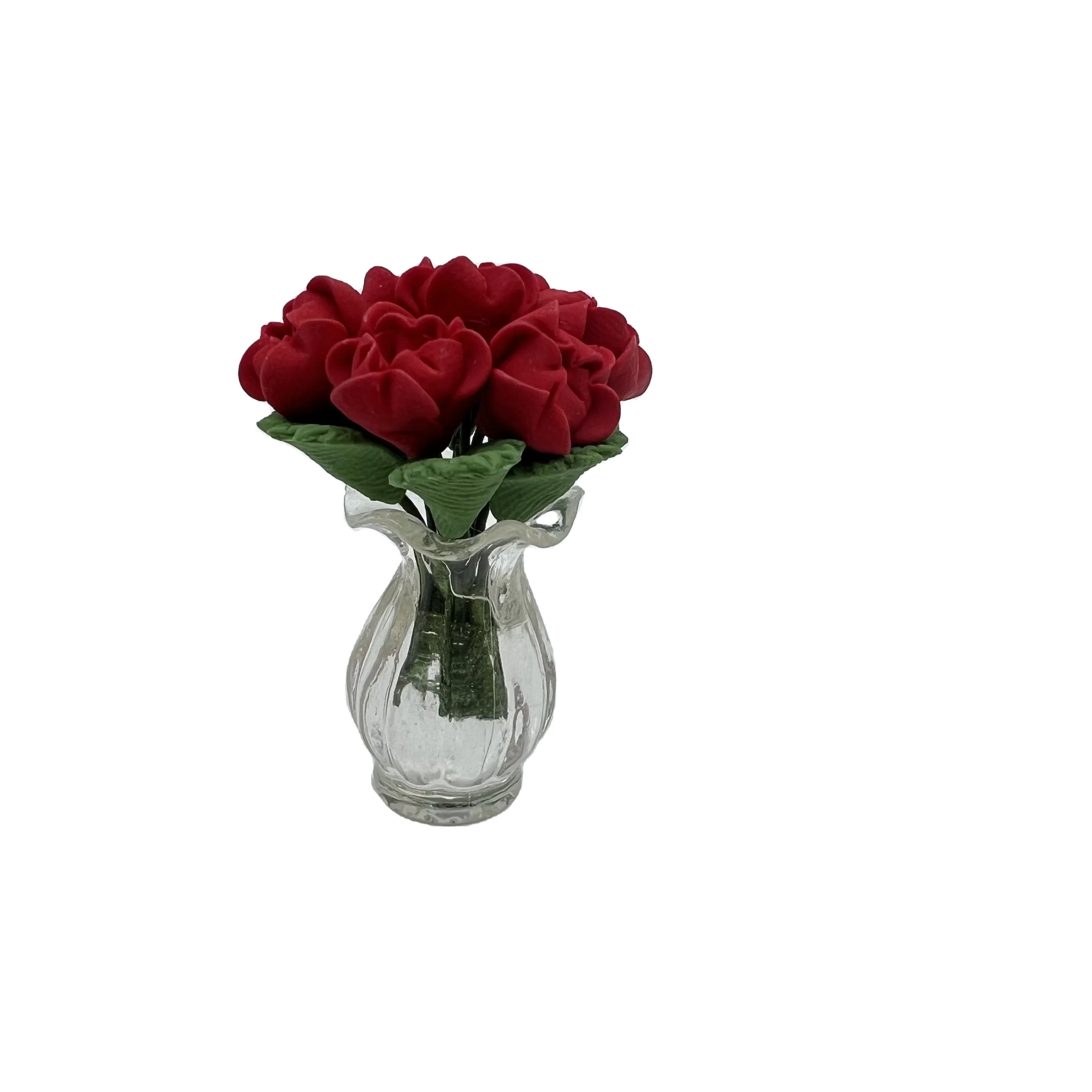 Miniature Doll House Ornament Rose glass vase