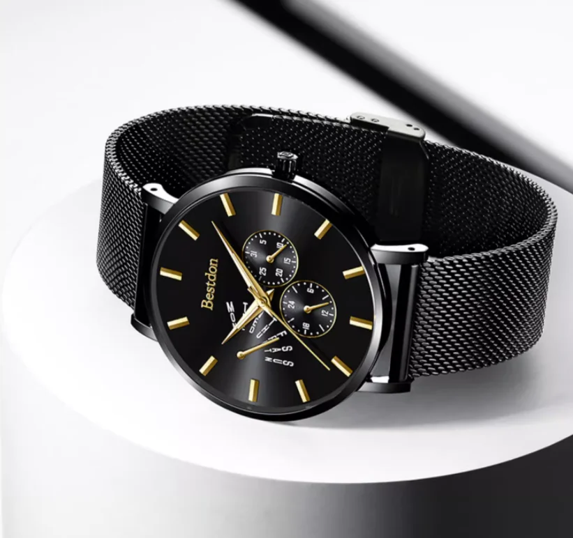 Luxury Men Sport Watch Custom LOGO Waterproof Stainless Steel Chain Sapphire Glass Multi Function Japan Quartz Movt Wristwatch