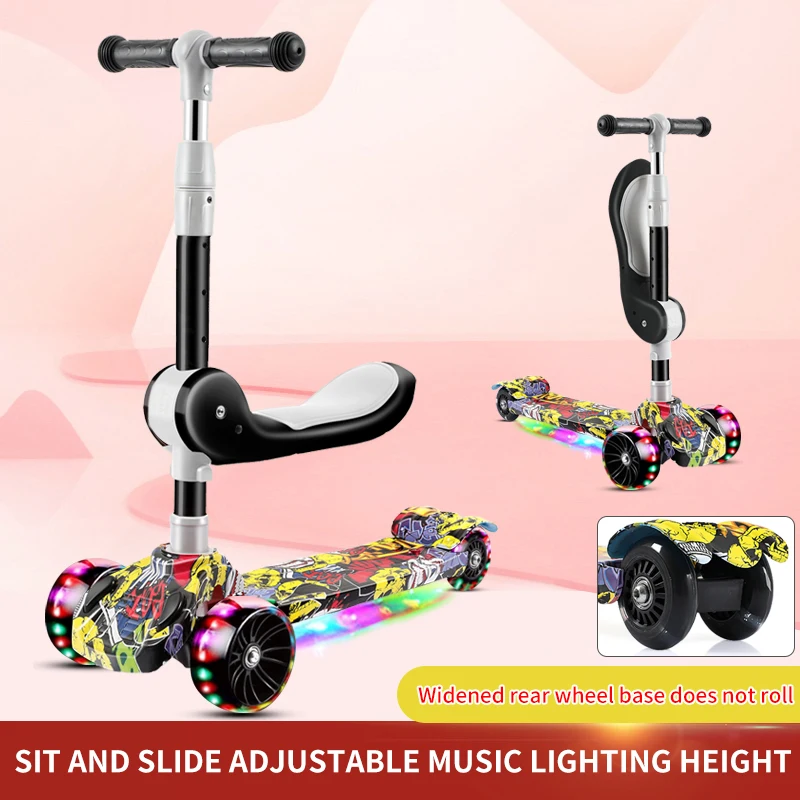 Scooter children 1-2-3 6 year old girl Princess baby 3-in-1 can sit on kids pedal slide scooter