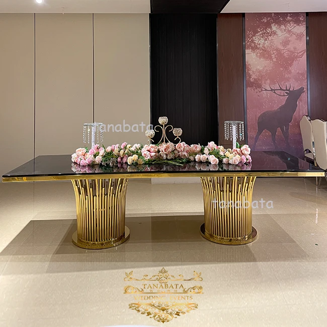 
Mirror glass top stainless steel frame used 8 seats banquet wedding table 