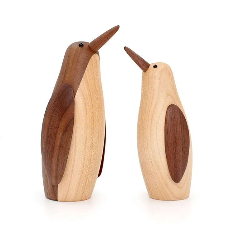 
home ornament wood crafts animal walnut and maple wood penguin figurine for home decor accessories 
