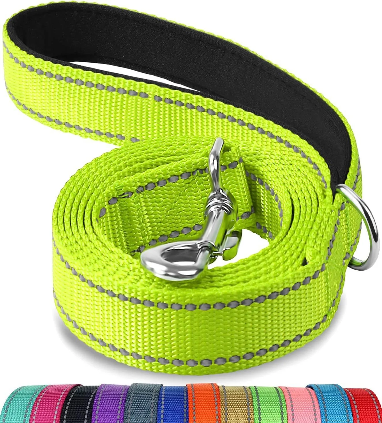 Padded Nylon Pet Leads With Dog Poop Bag Dispenser High Quality Reflective Stitching Dog Leashes