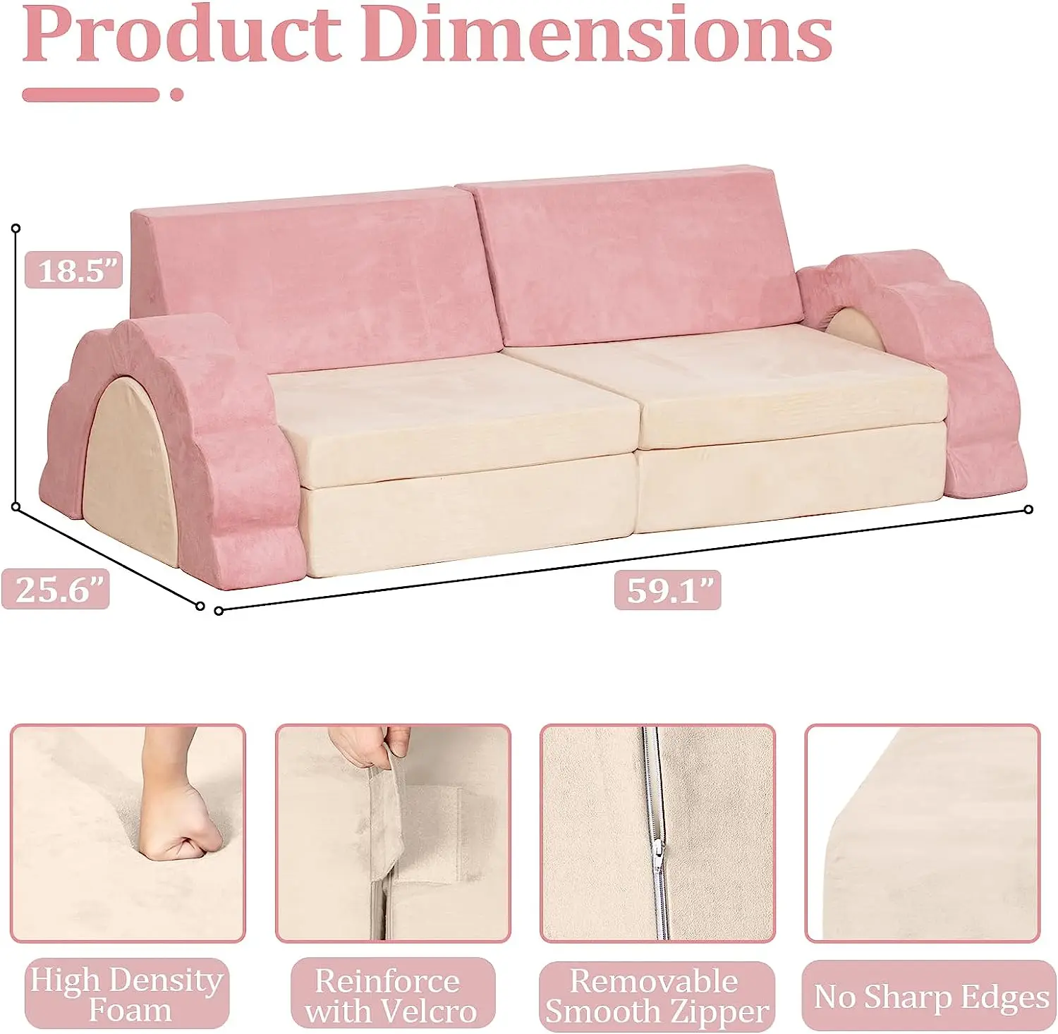 Multifunctional Detachable Kids Modular Sofa Kids 3 In 1 Sofa Bed Indoor Soft Play Chair Bed