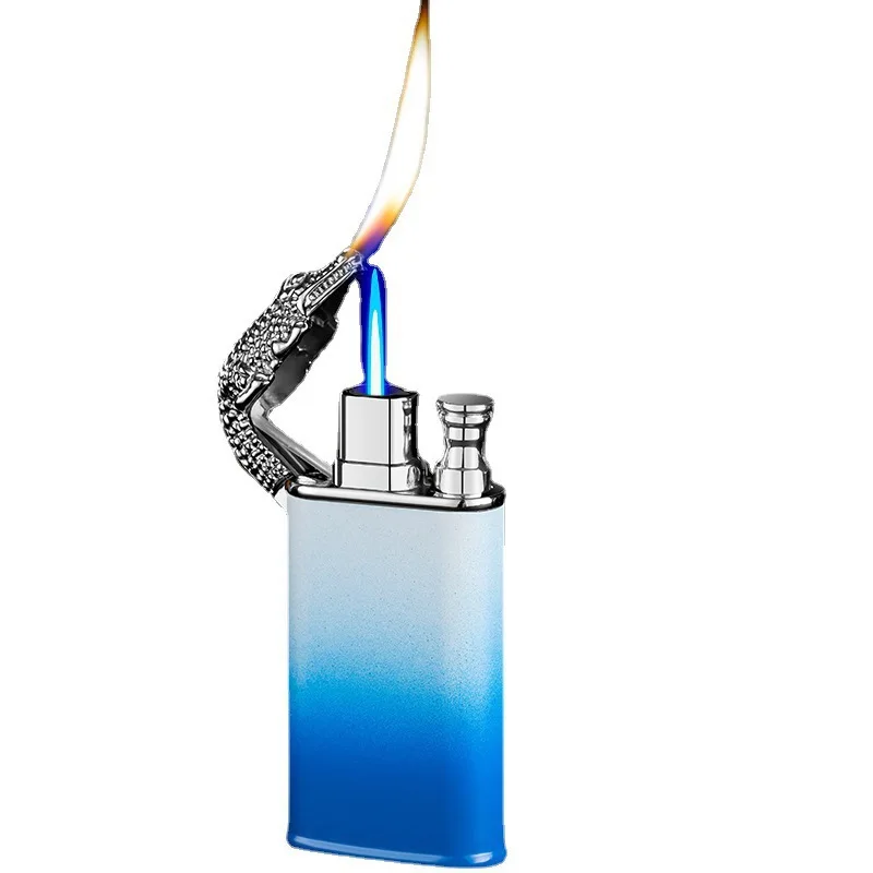 Gradient Color Dragon Lighter Windproof Butane Gas Cigarette Dual Flame Lighter Open Flame and Blue Flame