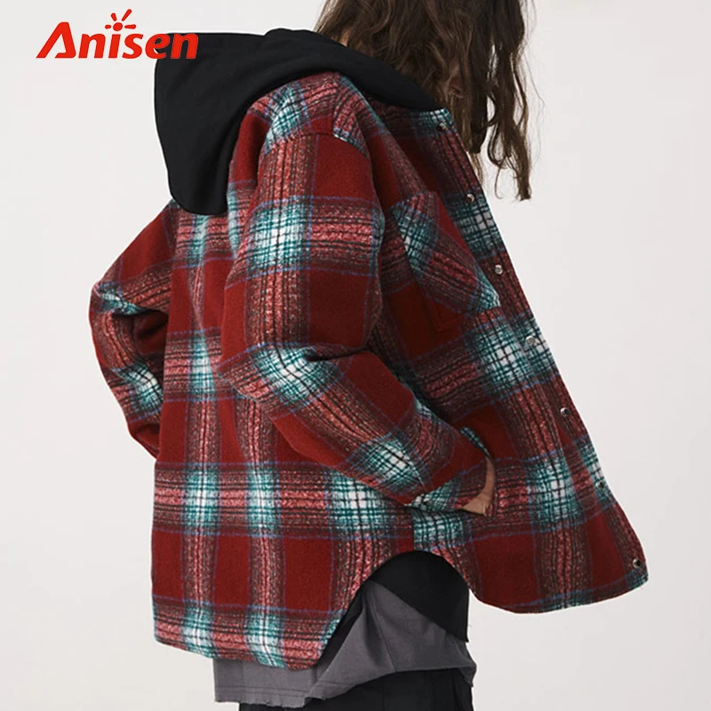 
plaids hoodies quilted jacket customized streetwear windbreaker flannel shirt jacket 