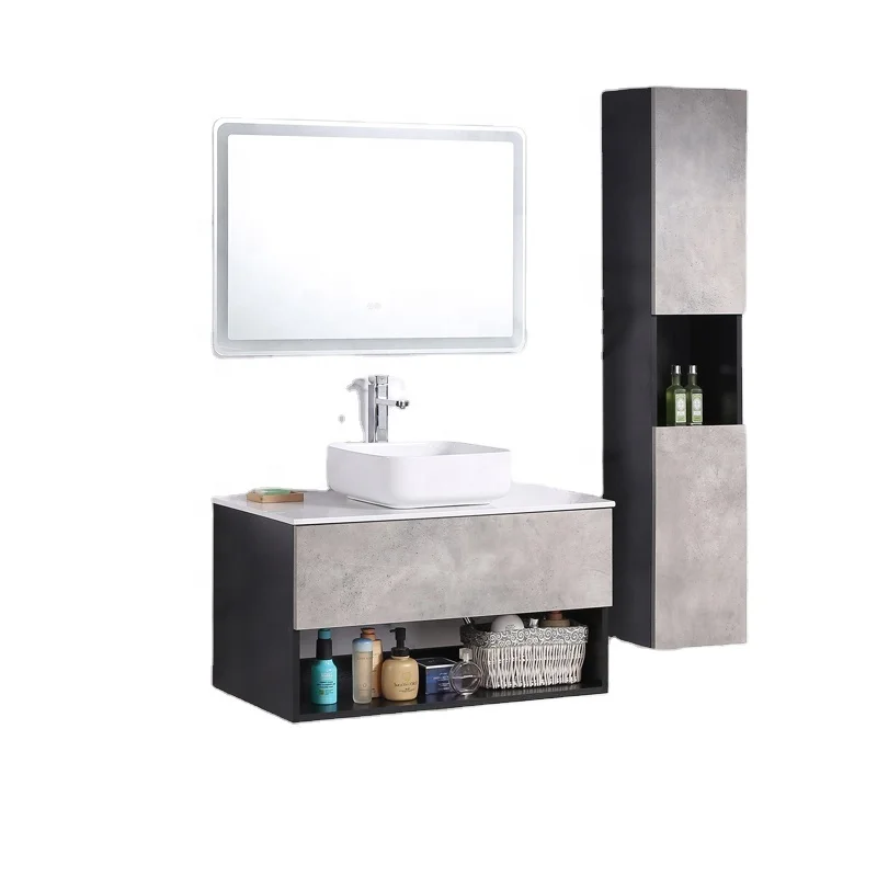 
Luxury BC008MFP wall mounted solid wood cabinet Intelligent luminous led mirror vanity bath furniture 