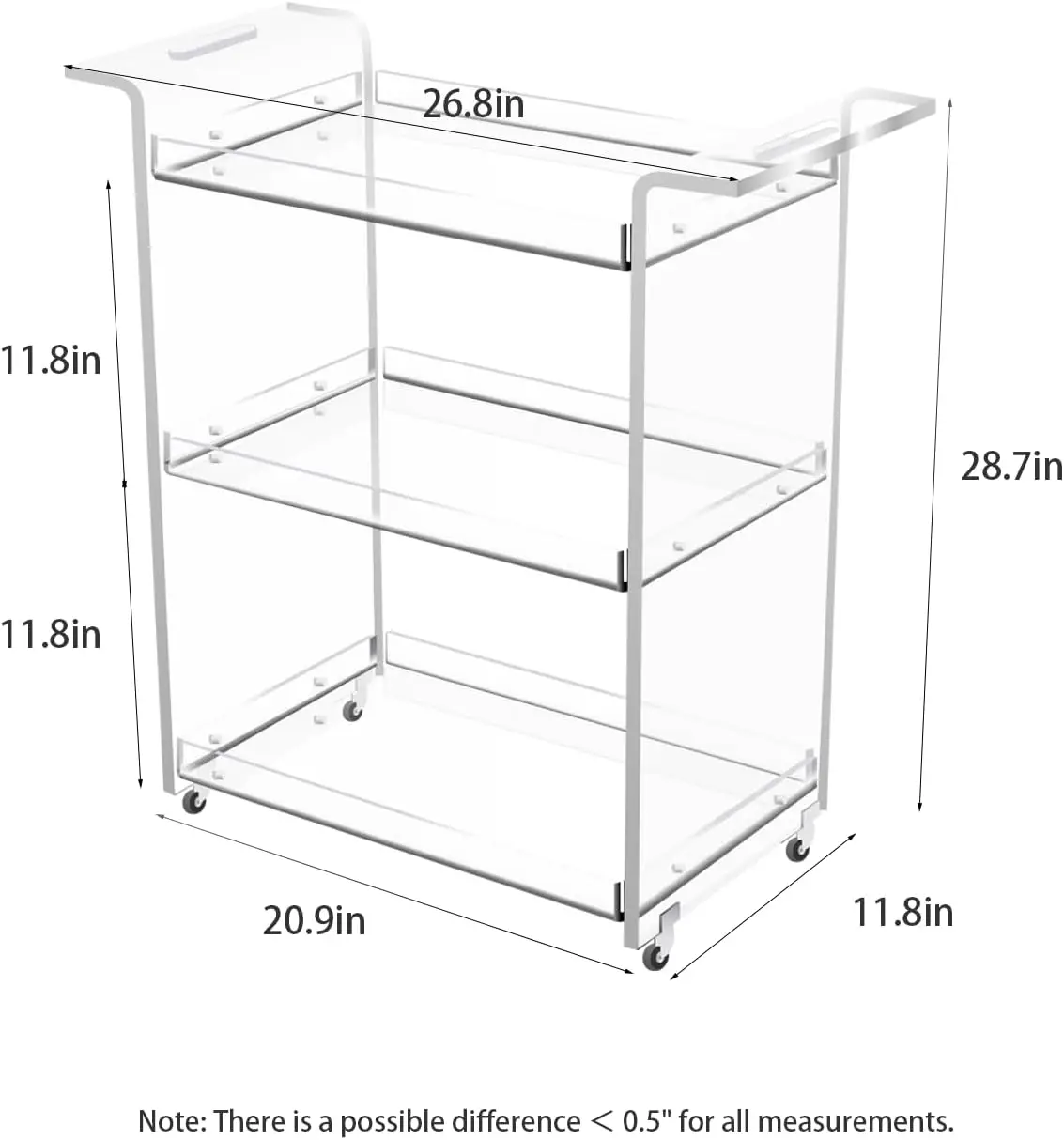 Custom Acrylic Bar Cart Transparent Acrylic Serving Trolley For Home /Hotel /Restaurant