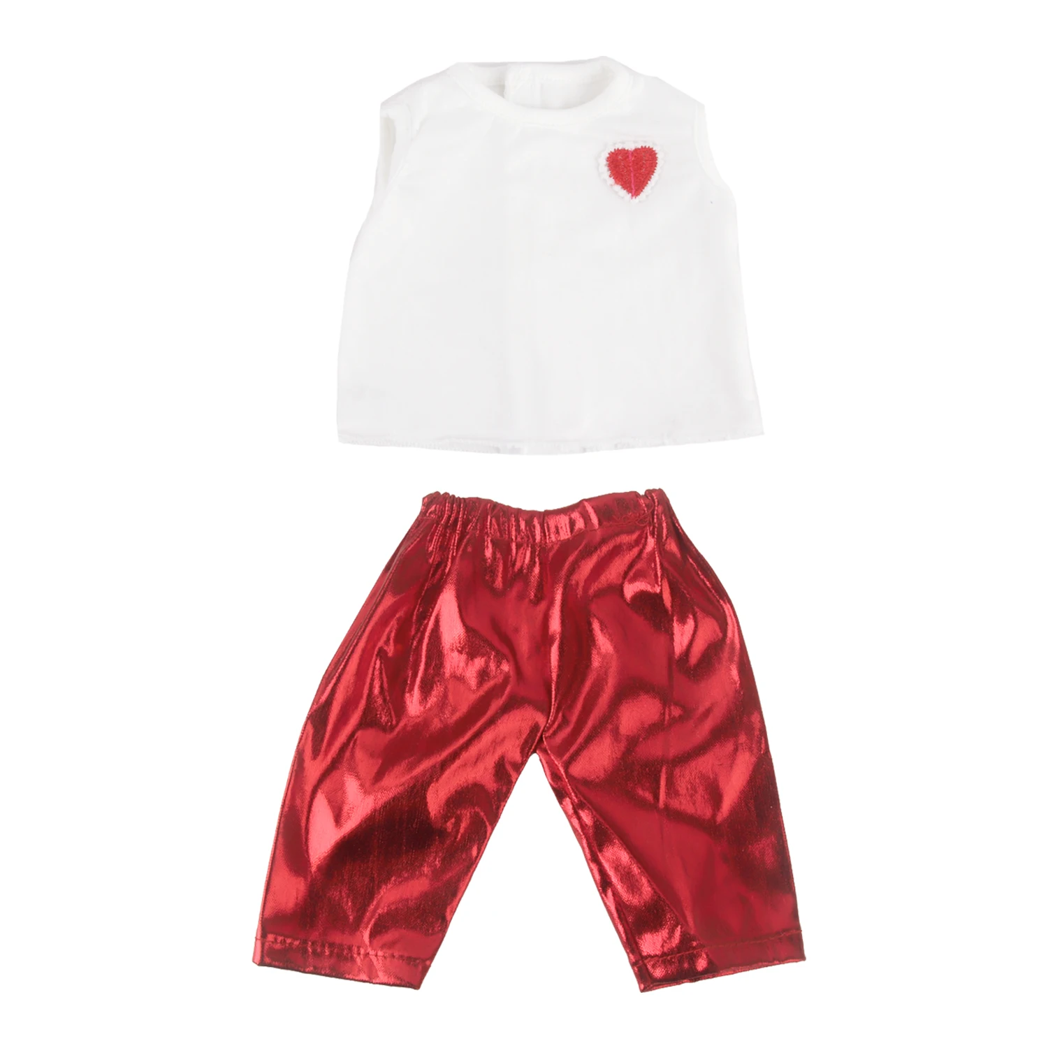 Misu Hot Sale New Style 18 Inch Doll Clothes Love heart white sleeveless top and red pants for girls