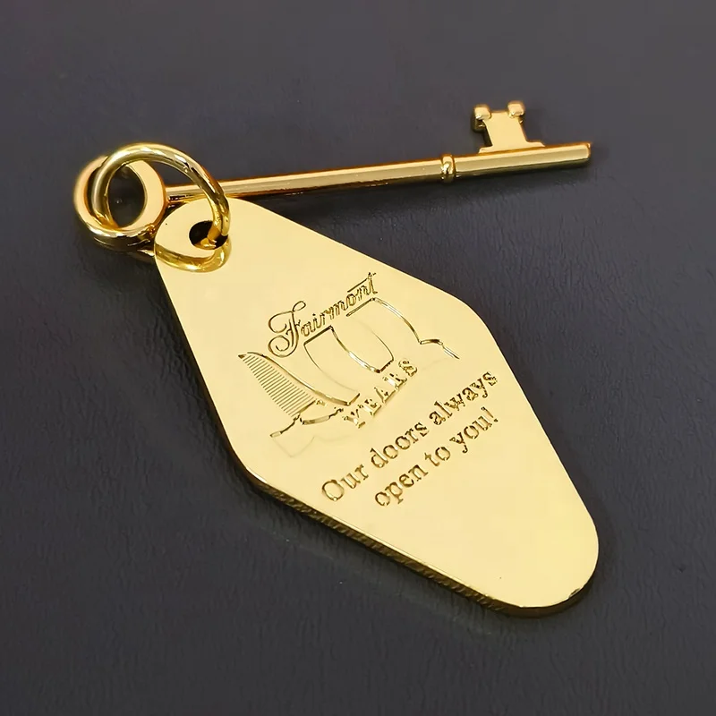 Customized Logo Metal Retro Motel Hotel Key Tag Engraved Embossed Motel Room Keychain for Promotion Gifts