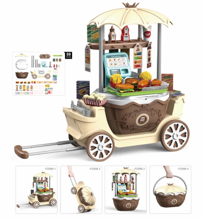 newest basket suitcase 4 in 1 pretend play kids cart trolley table kitchen cook toy for children