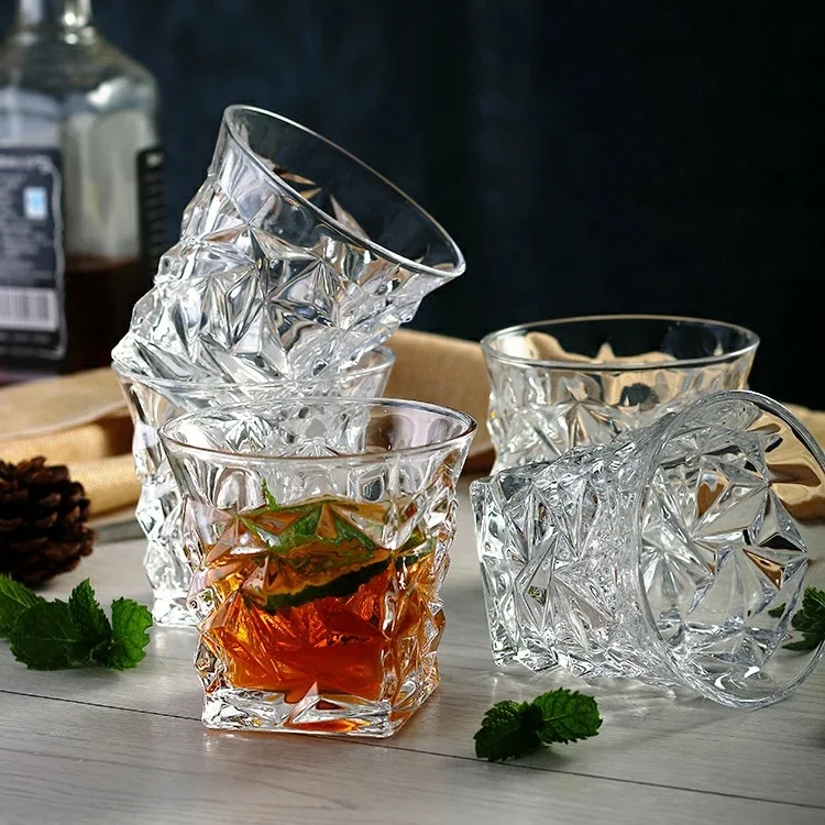 Crystal Old Fashioned Whiskey Glasses Carton Shot Glass Stainless Steel Unique Glass  Vintage Party Custom Gift  Set Glass