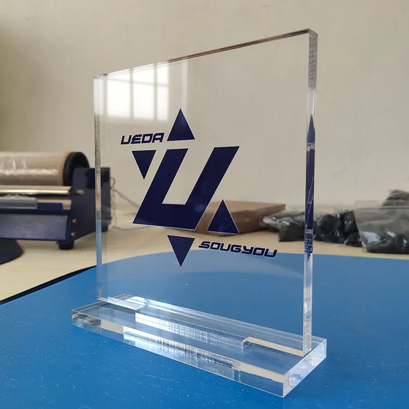 Custom Wholesale Blank Uv Print Clear Acrylic Brand Block Display Stand Wifi Business Logo Plexiglass Block
