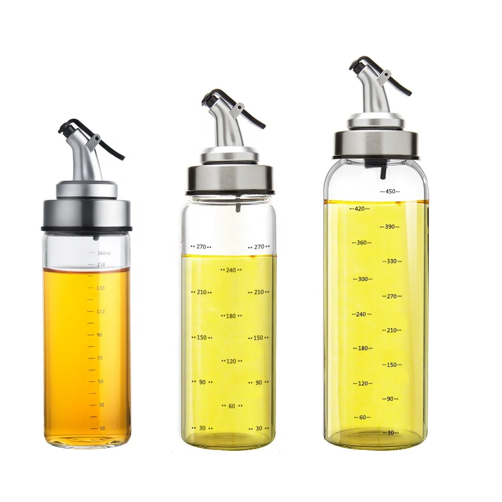 Aeofa Borosilicate Glass Measuring Oil Vinegar Bottle Dispenser With Silver Plastic Pour Spout Cruet Set 170ml 300ml 500ml