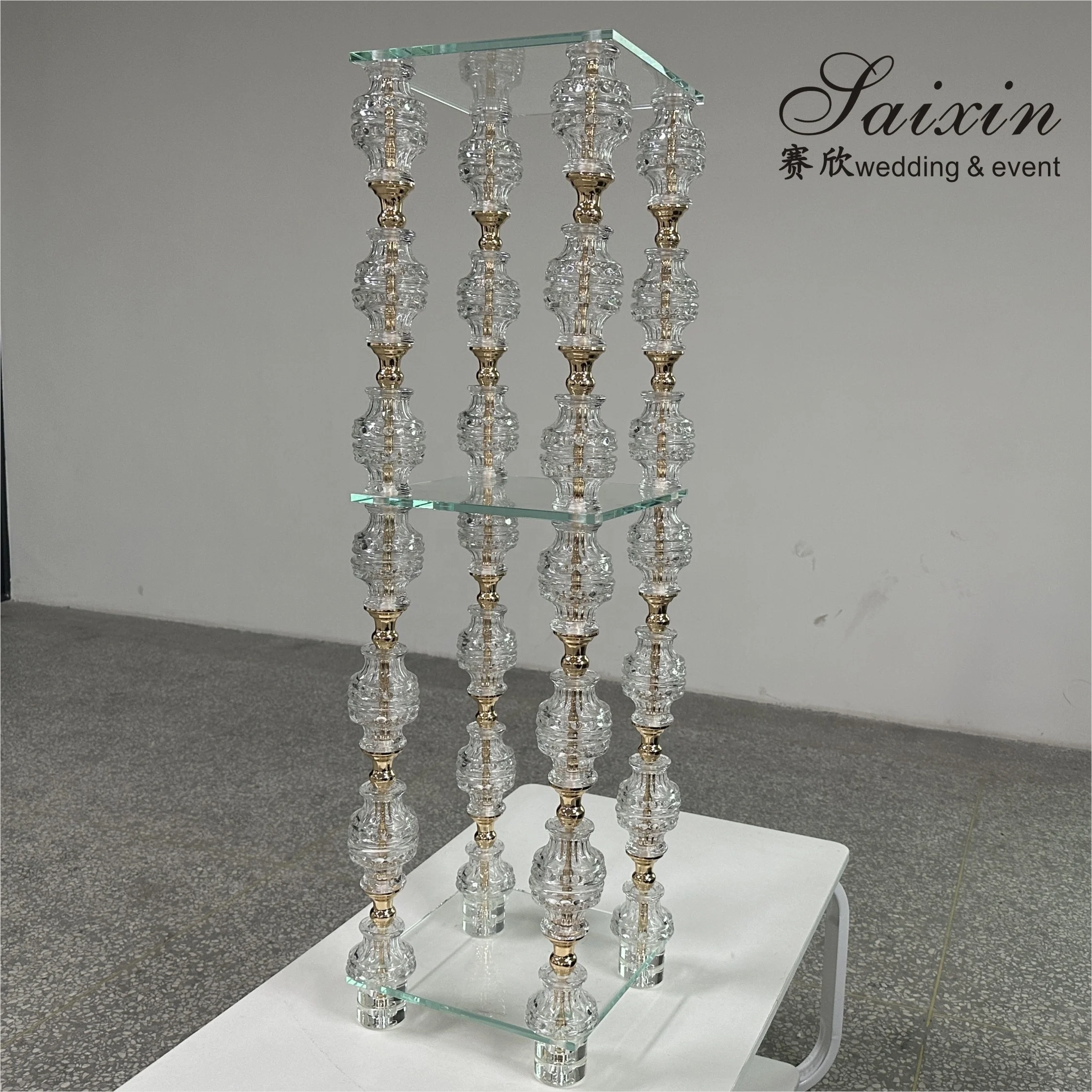 Chic New Wedding Decoration Centerpiece Gold Metal Crystal  Flower Stand