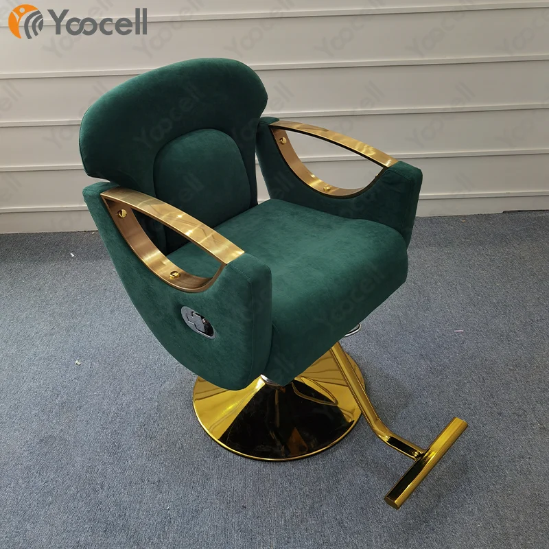 Yoocell green flannel gold frame reclining backrest takara belmont styling chairs barber shop hairstyles chair with footrest