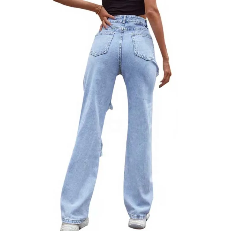 Hot Selling European American Trend Denim Trousers Hip-hop Ripped Women Jeans