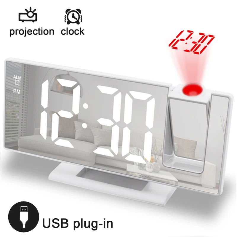 180 AdjustableTemperature Humidity Auto Brightness Bedroom Snooze Desk Dual Smart LED Radio Digital Projection Alarm Clock