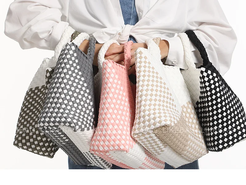 High Quality Neoprene Woven Bag Handmade Woven Handbag 2pcs Set Shoulder Large Neoprene Tote Bag
