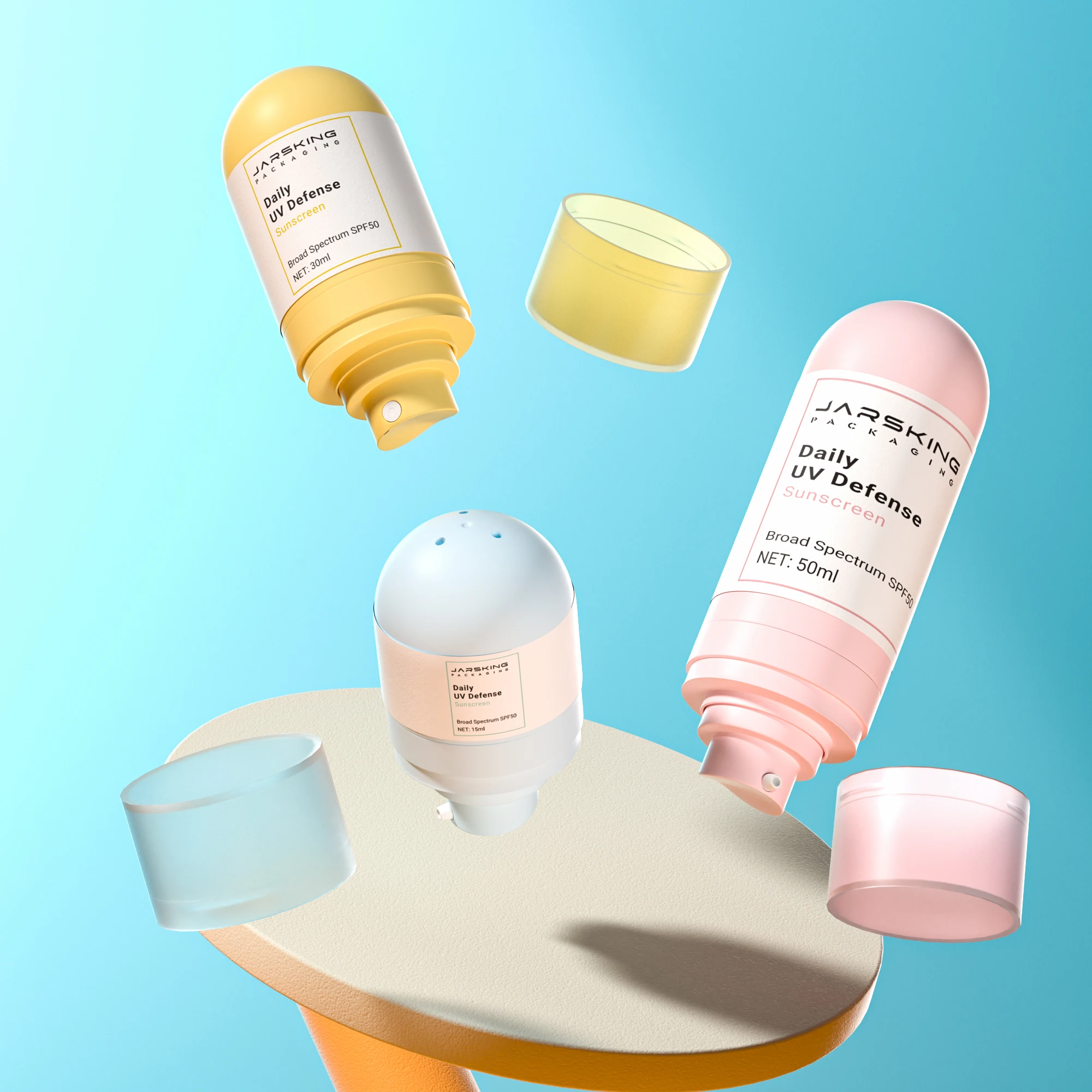 Luxury plastic cosmetic lotion face serum body oil sunscreen BB cream 15 30 50 ml airless pump bottles for skincare product