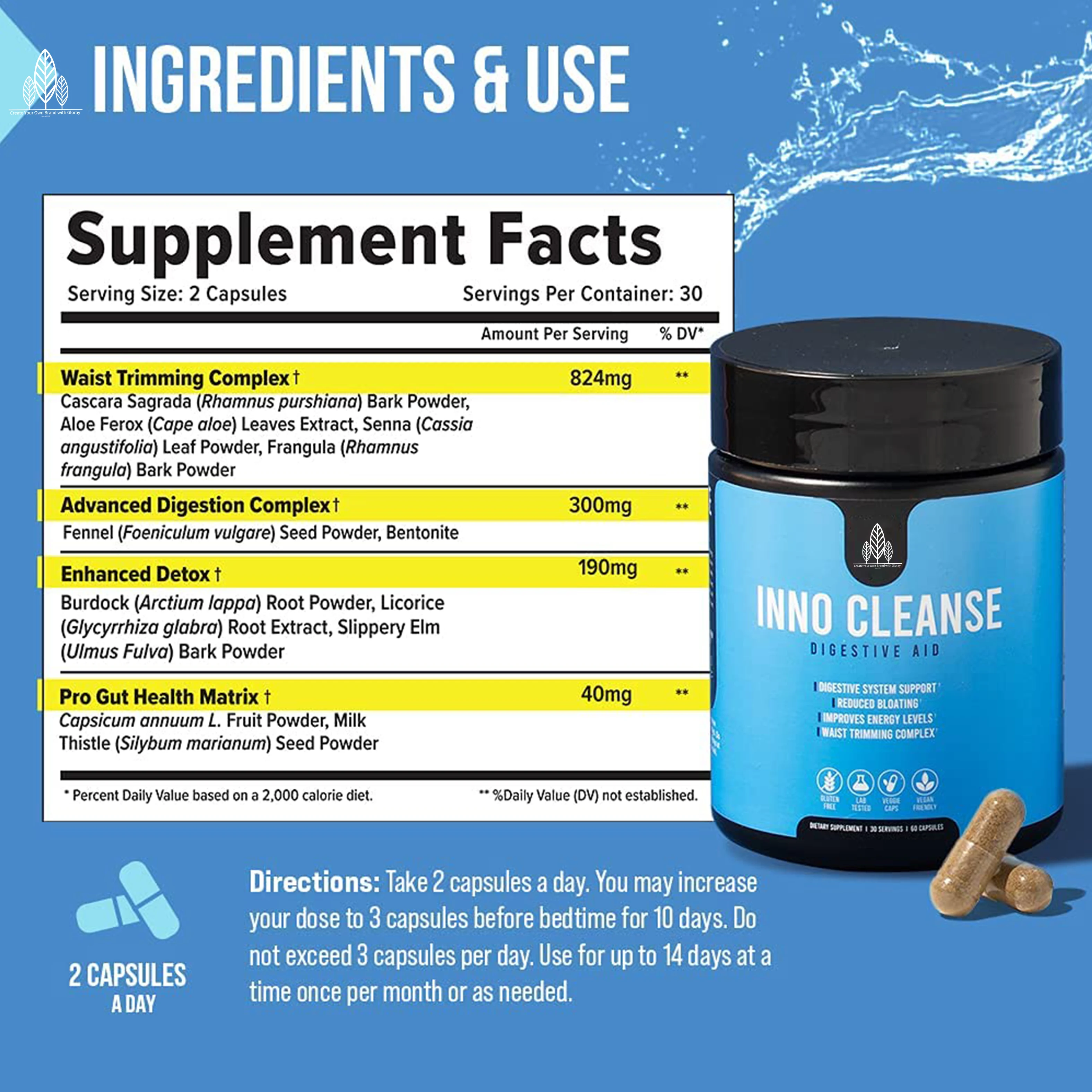 Inno Cleanse Capsule Waist Trimming Complex Digestive System Support Aid Reduced Bloating Energy Capsules Weight Loss