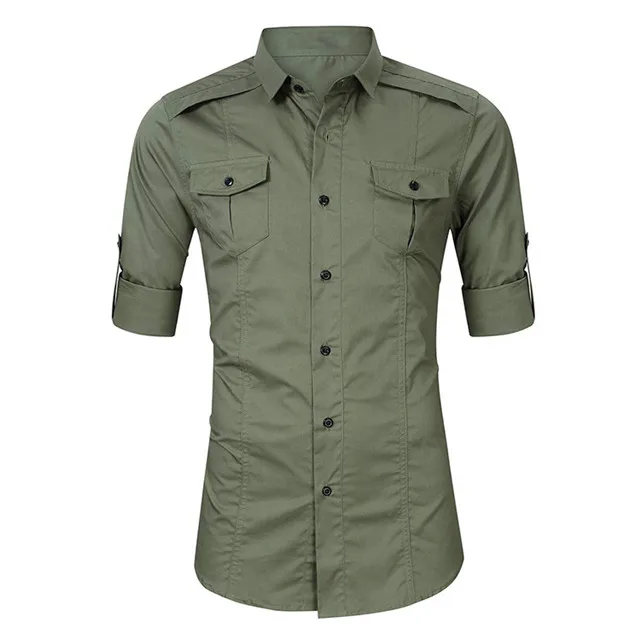 Modern fashion military shirts for men double pocket shirts for men long and short sleeve shirts for men 100% cotton