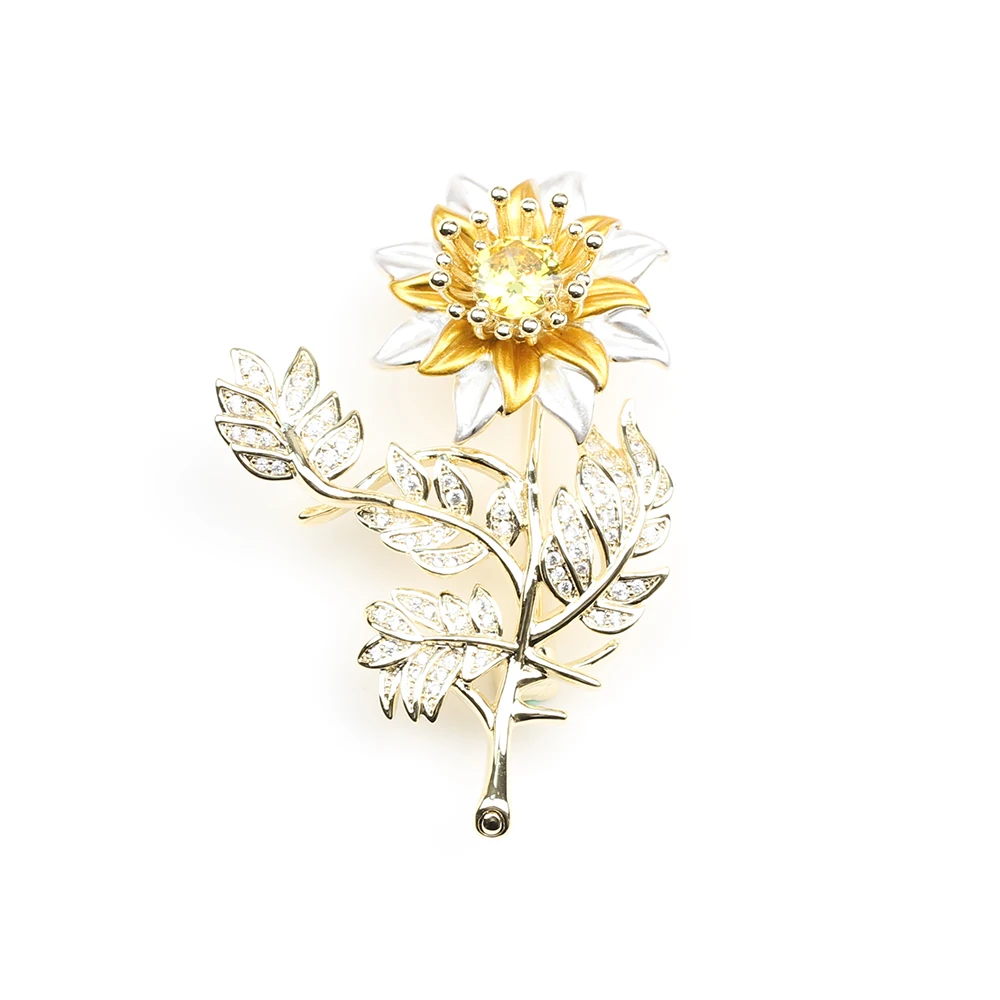 High-grade niche modern sunward flower brooch three color enamel glaze Daisy brooch simple drop oil anti-go light pin