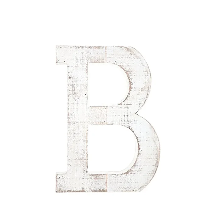 Wood Wall Decor Free Standing Wooden Distressed White Alphabet  Monogram Letter
