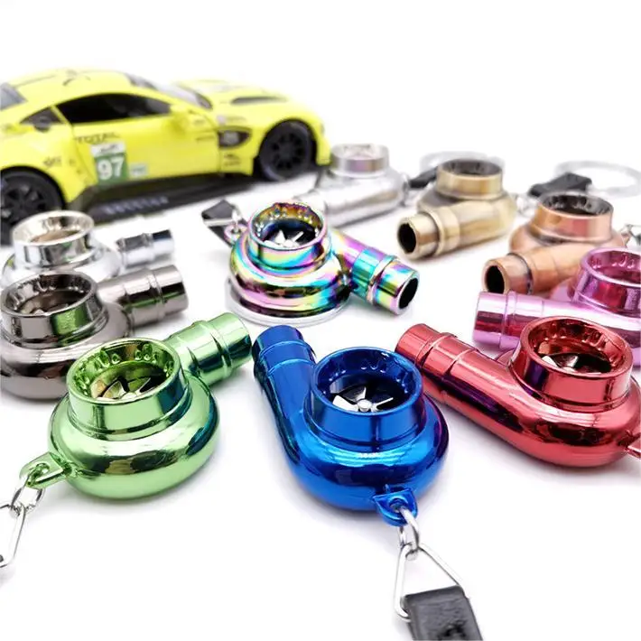 JSZ Real Whistle Sound Turbo Keychain Spinning Auto Parts Model Turbine Turbocharger Key Chain
