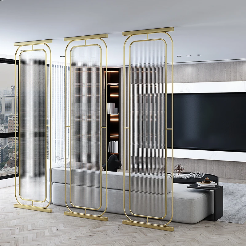 Nordic metal entry screens room dividers simple customized tempered glass wall partitions screens