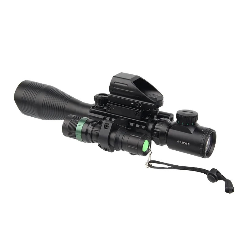Custom Scope Combo 4-12x50EG Dual Illuminated Scope+ Sight 4 Holographic Reticle Red/green Dot with Tactical Flash Light