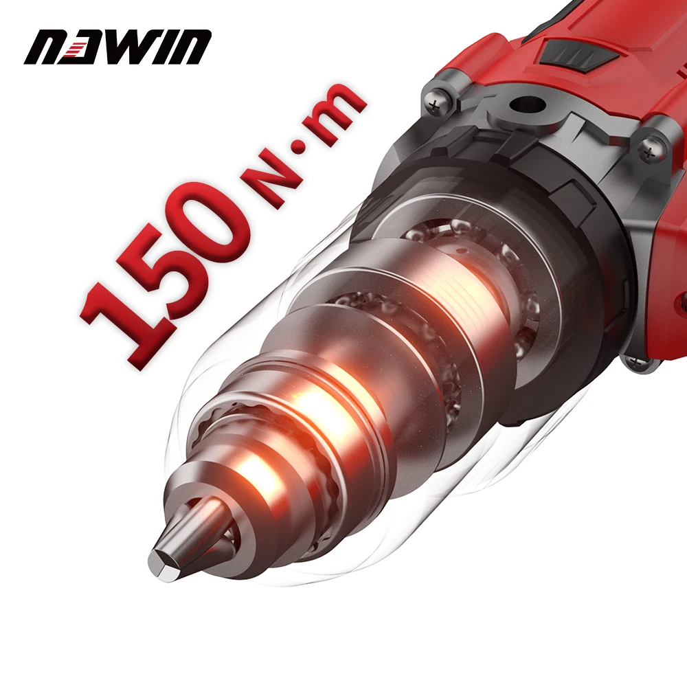 Electric screwdriver Nawin 125nm idle speed 2150 rpm brushless electric fishing ice drill 13mm battery capacity 6.0Ah