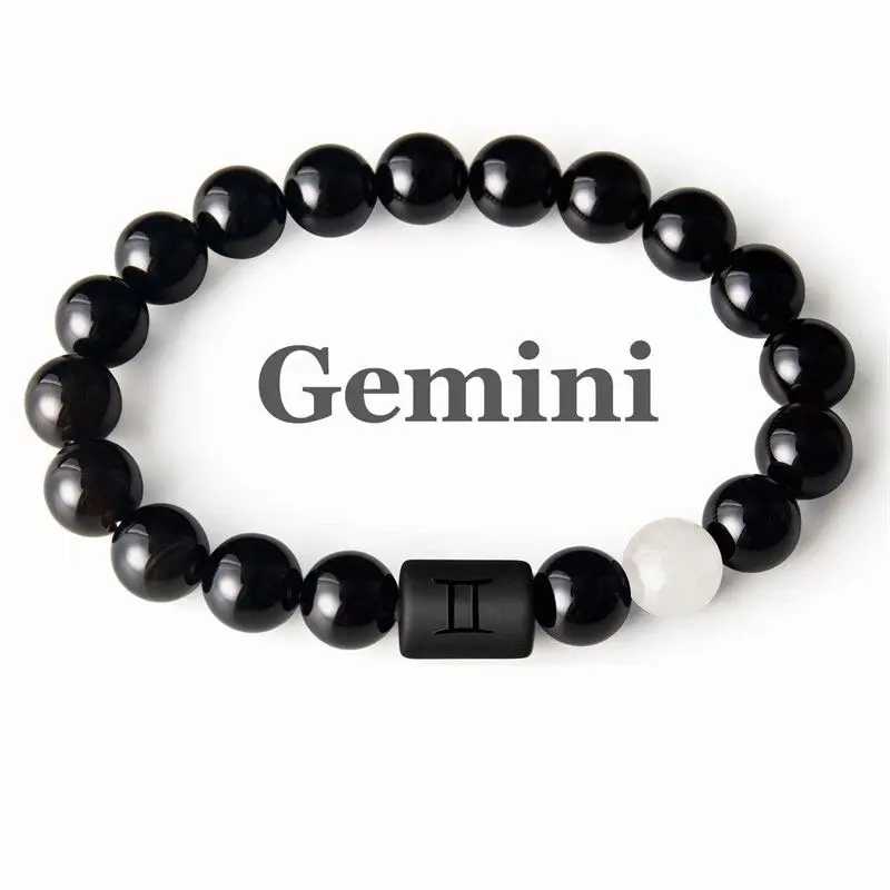 Hot Selling Twelve Zodiac Natural Beads Bracelets 10mm Black Agate Woven Adjustable Yoga Bracelet