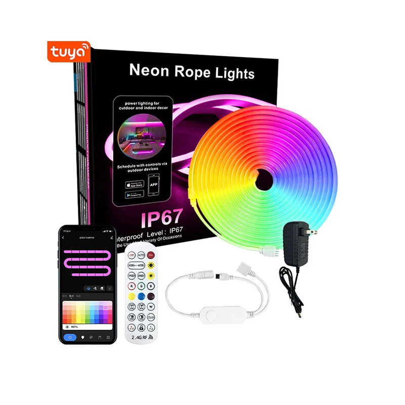 Tuya WiFi BT RGB светодиодная Неоновая Гибкая силиконовая окружающая световая лента Smart DIY Цифровая беговая Набор/комплект
