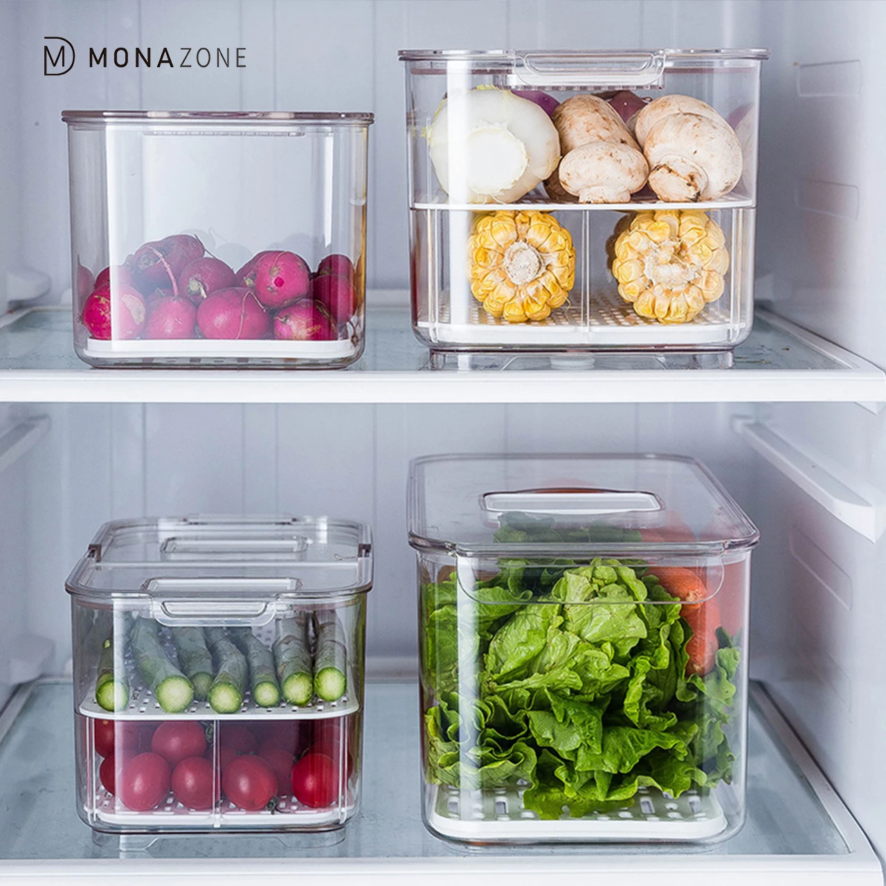 MONAZONE Refrigerator Food Storage Containers with Lids Kitchen Storage Seal Tank Plastic Separate Vegetable Fruit Fresh Box
