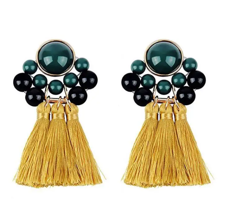 
Exaggerated alloy resinous tassel Bohemian style fashionable popular multicolor earrings LXES6112 