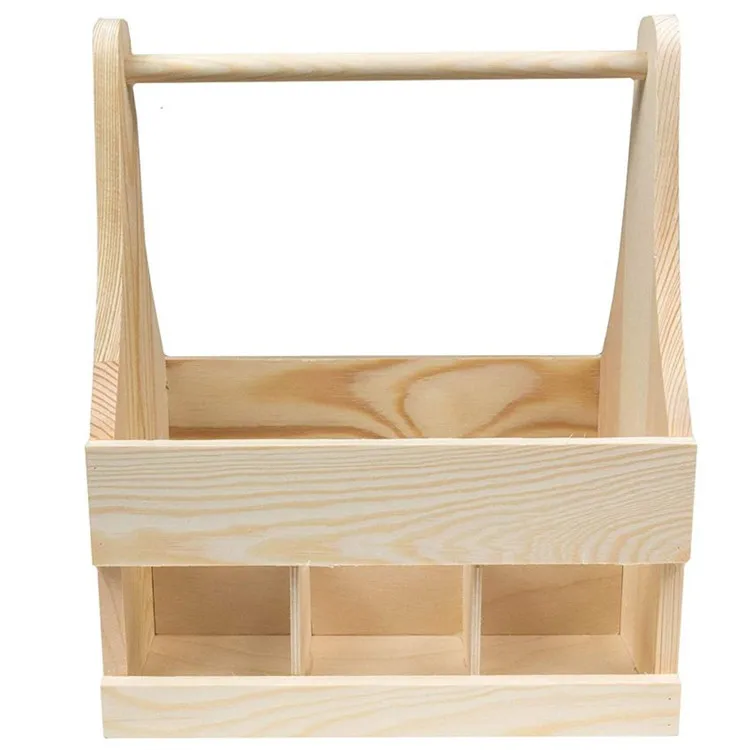 Party decorative practical hand basket type solid wood box wine 6 bottles
