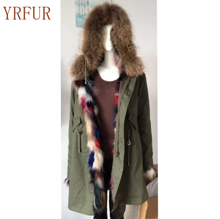 YR795 Fox Fur Lined with Raccoon fur Hood trimming Parka