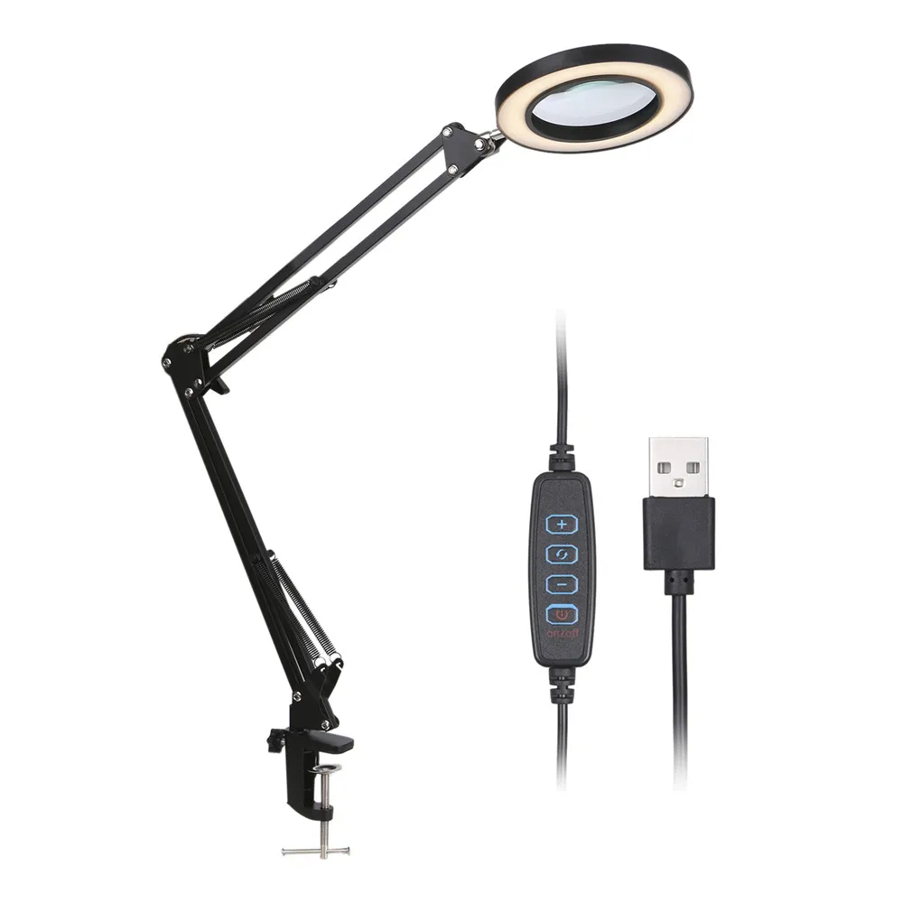 Flexible Task Lamp with Magnifying Glass, Eye-care Swing Arm LED Reading Light Table Lamp Desk