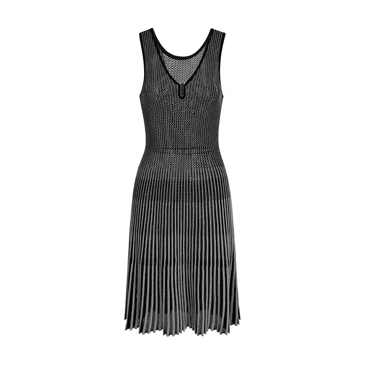 Knitwear manufacturer custom Summer black sleeveless knee length sexy women knit dresses