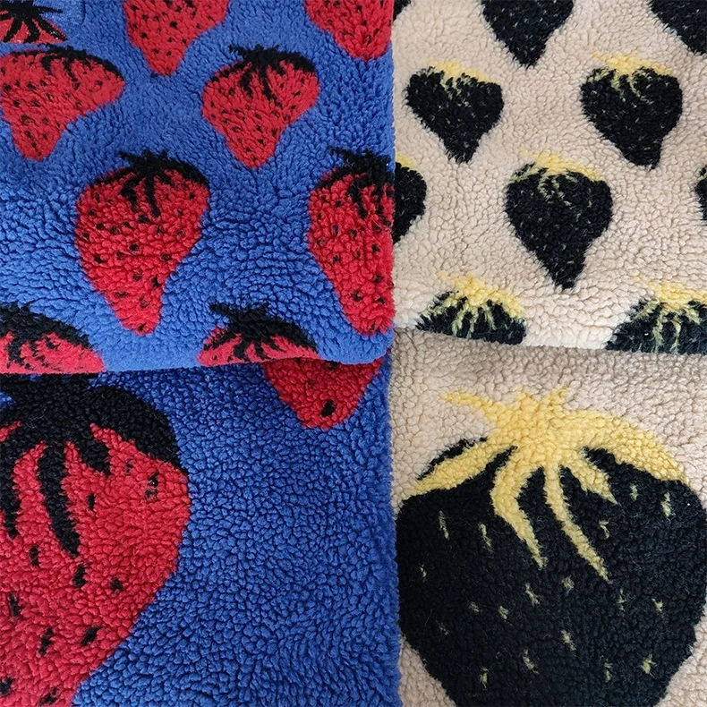 100% polyester strawberry yarn dyed sherpa fleece fabric for garment or bag